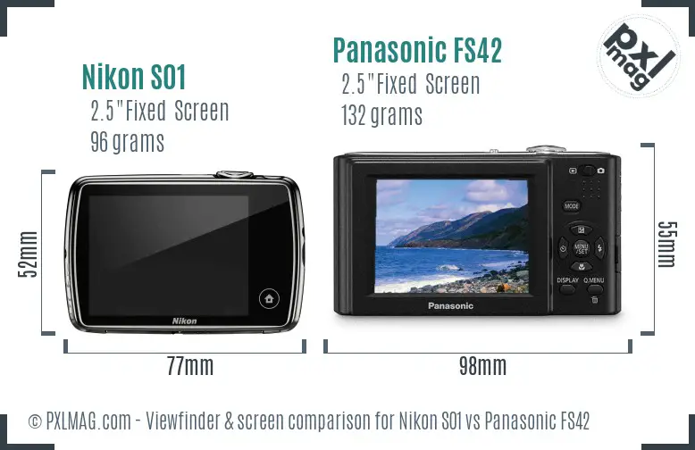 Nikon S01 vs Panasonic FS42 Screen and Viewfinder comparison