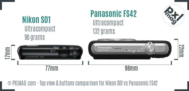 Nikon S01 vs Panasonic FS42 top view buttons comparison