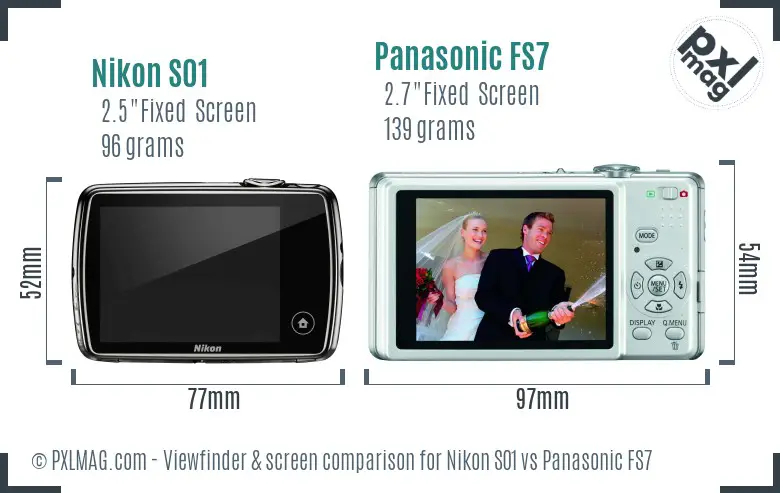 Nikon S01 vs Panasonic FS7 Screen and Viewfinder comparison