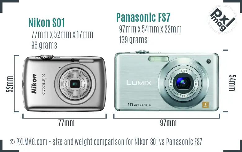 Nikon S01 vs Panasonic FS7 size comparison