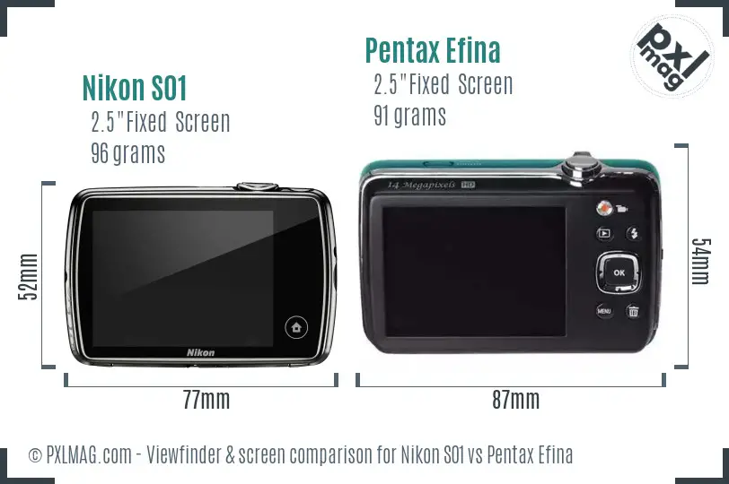 Nikon S01 vs Pentax Efina Screen and Viewfinder comparison