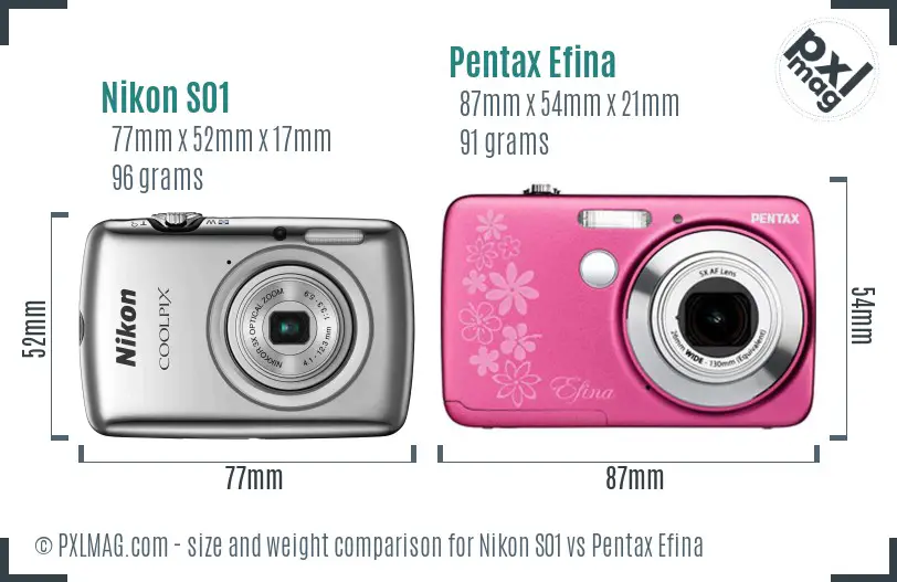 Nikon S01 vs Pentax Efina size comparison