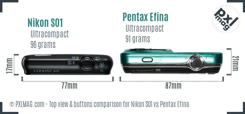 Nikon S01 vs Pentax Efina top view buttons comparison