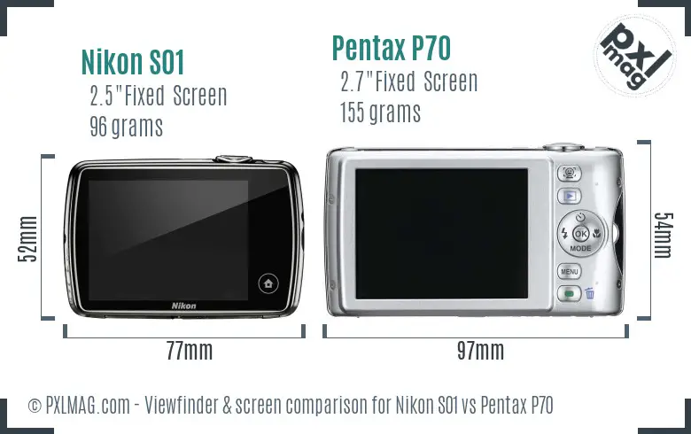 Nikon S01 vs Pentax P70 Screen and Viewfinder comparison