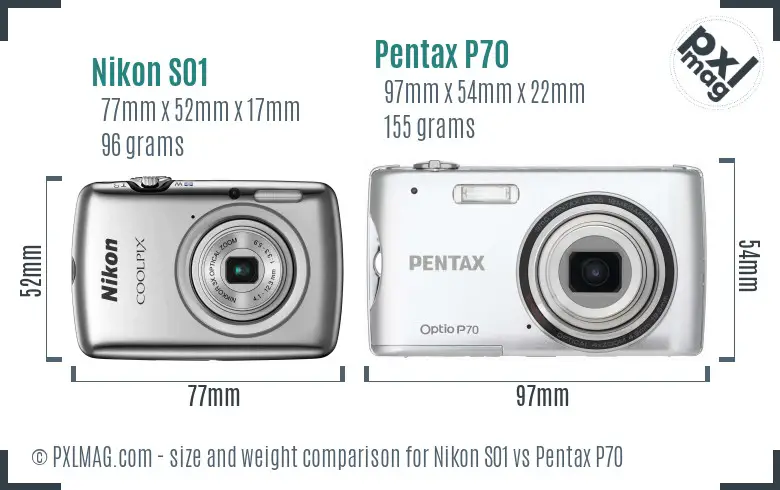 Nikon S01 vs Pentax P70 size comparison