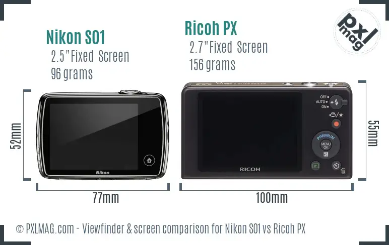 Nikon S01 vs Ricoh PX Screen and Viewfinder comparison