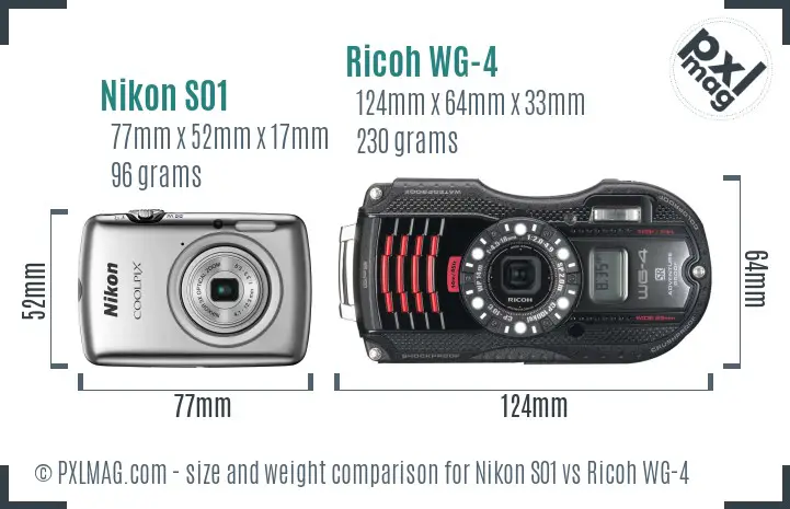 Nikon S01 vs Ricoh WG-4 size comparison