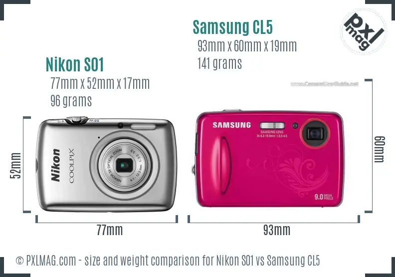 Nikon S01 vs Samsung CL5 size comparison