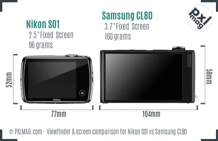 Nikon S01 vs Samsung CL80 Screen and Viewfinder comparison
