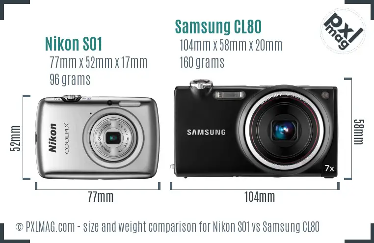 Nikon S01 vs Samsung CL80 size comparison