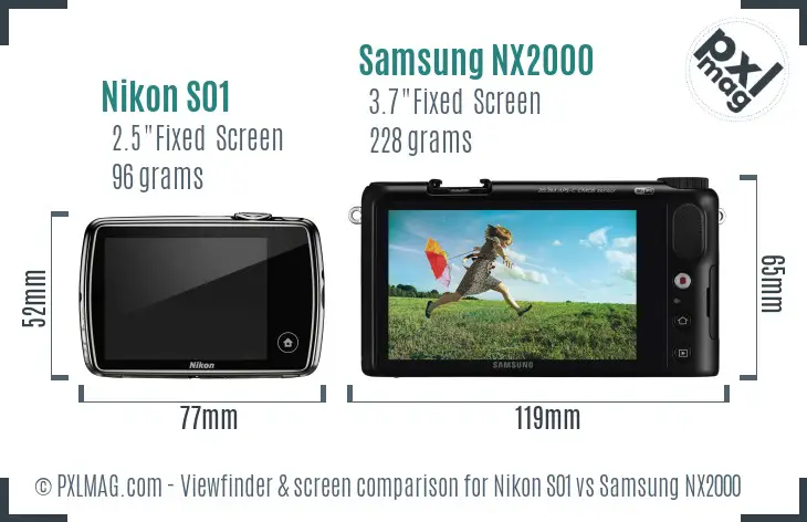 Nikon S01 vs Samsung NX2000 Screen and Viewfinder comparison