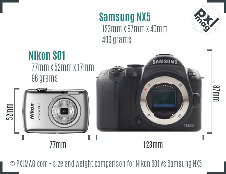Nikon S01 vs Samsung NX5 size comparison