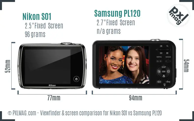 Nikon S01 vs Samsung PL120 Screen and Viewfinder comparison