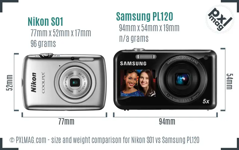 Nikon S01 vs Samsung PL120 size comparison