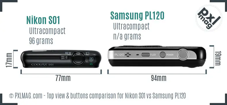 Nikon S01 vs Samsung PL120 top view buttons comparison