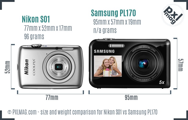 Nikon S01 vs Samsung PL170 size comparison