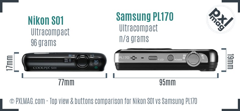 Nikon S01 vs Samsung PL170 top view buttons comparison
