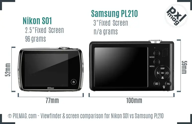 Nikon S01 vs Samsung PL210 Screen and Viewfinder comparison