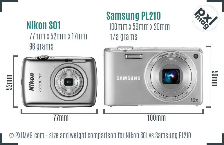 Nikon S01 vs Samsung PL210 size comparison
