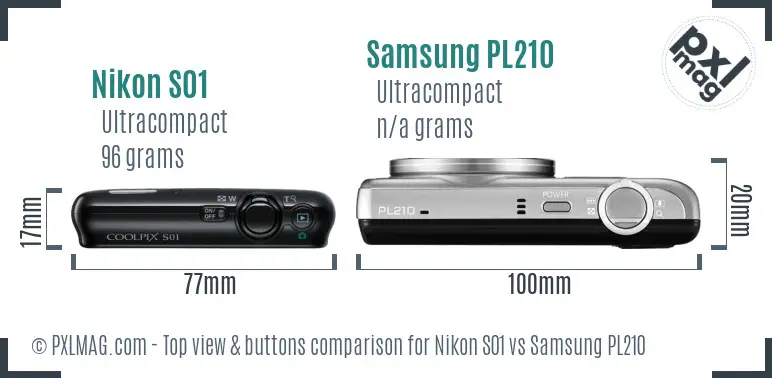 Nikon S01 vs Samsung PL210 top view buttons comparison