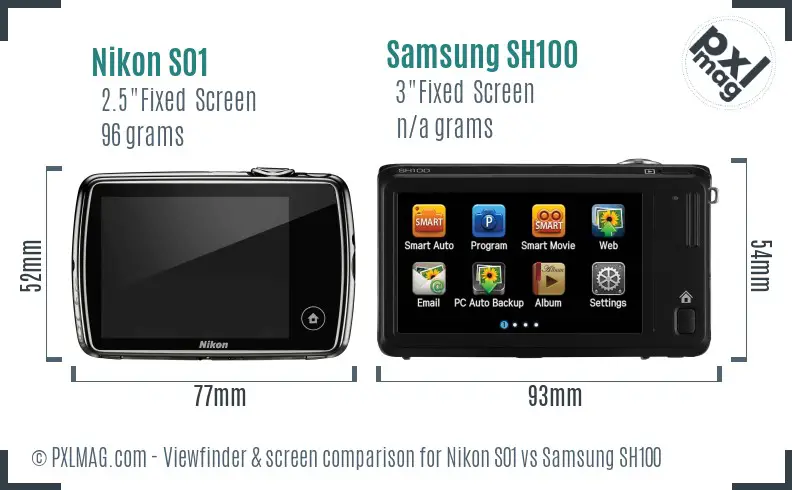 Nikon S01 vs Samsung SH100 Screen and Viewfinder comparison Nikon S01 vs Samsung SH100 Screen and Viewfinder comparison