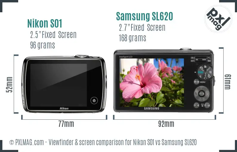 Nikon S01 vs Samsung SL620 Screen and Viewfinder comparison
