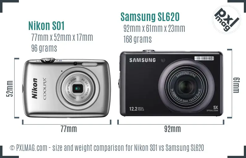 Nikon S01 vs Samsung SL620 size comparison