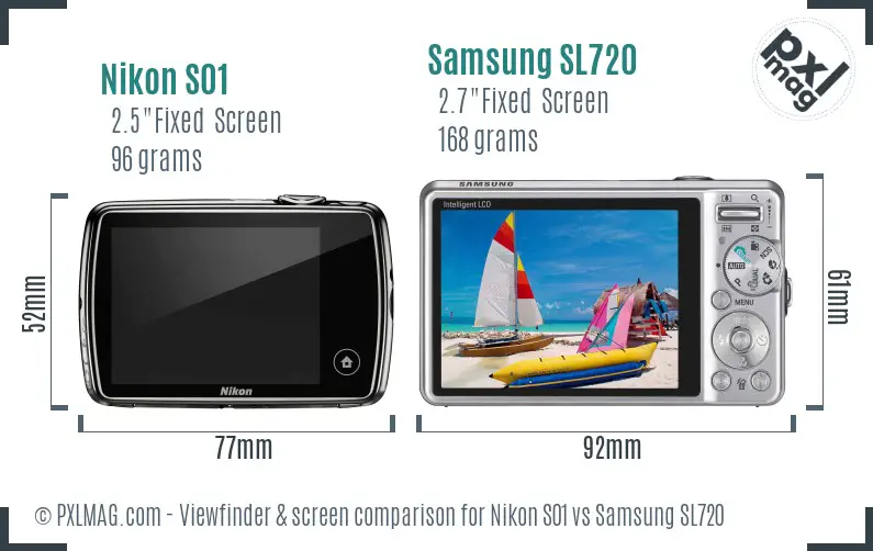 Nikon S01 vs Samsung SL720 Screen and Viewfinder comparison