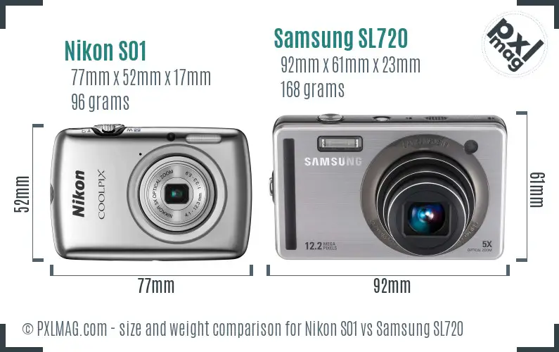 Nikon S01 vs Samsung SL720 size comparison
