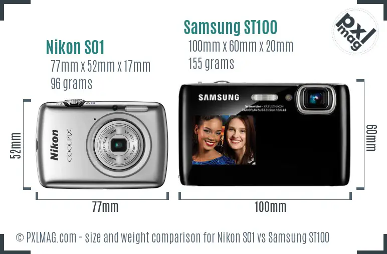 Nikon S01 vs Samsung ST100 size comparison