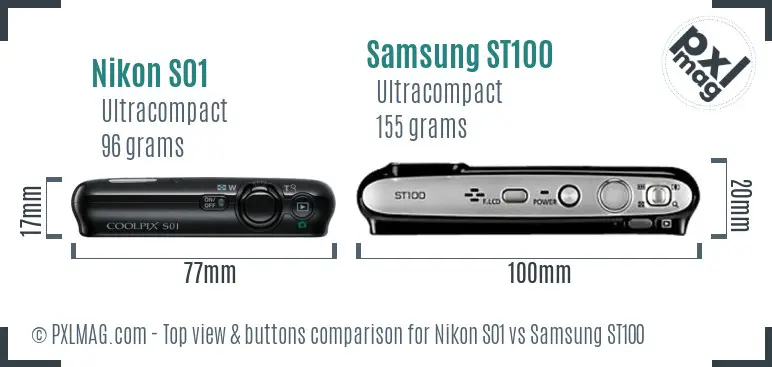 Nikon S01 vs Samsung ST100 top view buttons comparison