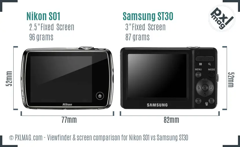 Nikon S01 vs Samsung ST30 Screen and Viewfinder comparison