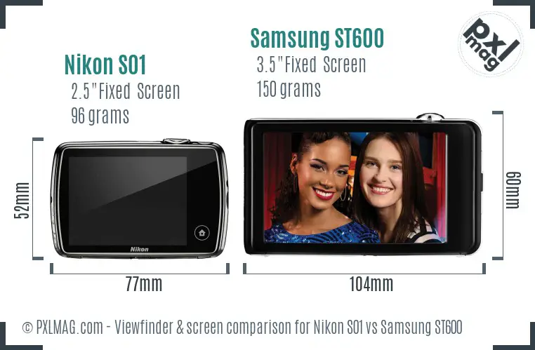 Nikon S01 vs Samsung ST600 Screen and Viewfinder comparison