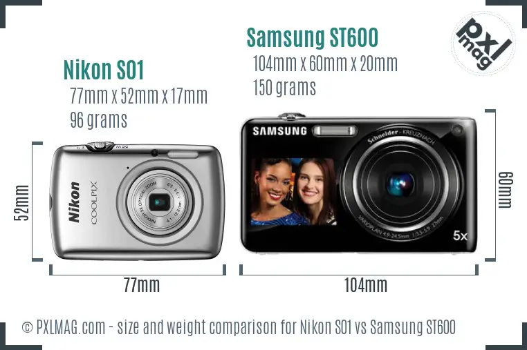 Nikon S01 vs Samsung ST600 size comparison