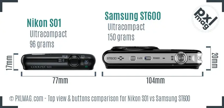 Nikon S01 vs Samsung ST600 top view buttons comparison