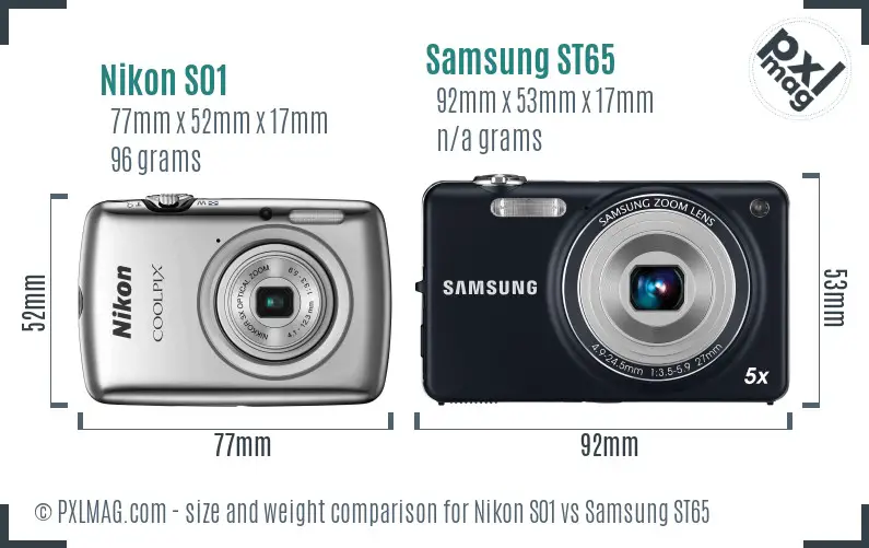 Nikon S01 vs Samsung ST65 size comparison