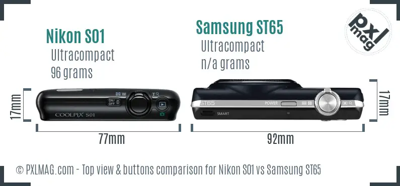 Nikon S01 vs Samsung ST65 top view buttons comparison