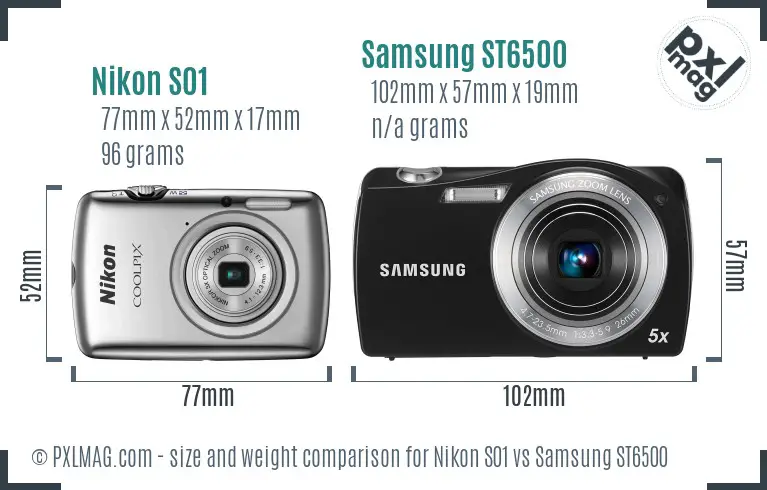 Nikon S01 vs Samsung ST6500 size comparison