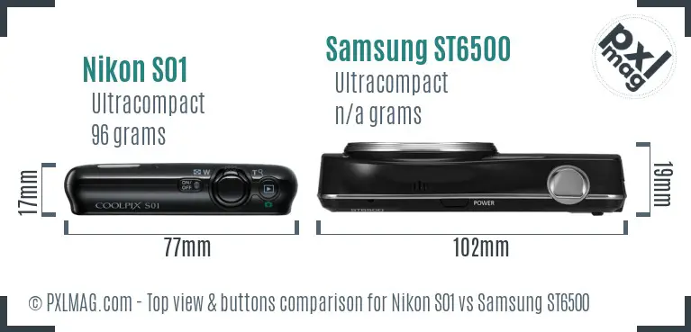 Nikon S01 vs Samsung ST6500 top view buttons comparison