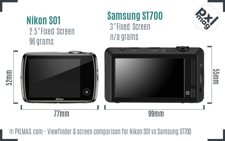 Nikon S01 vs Samsung ST700 Screen and Viewfinder comparison