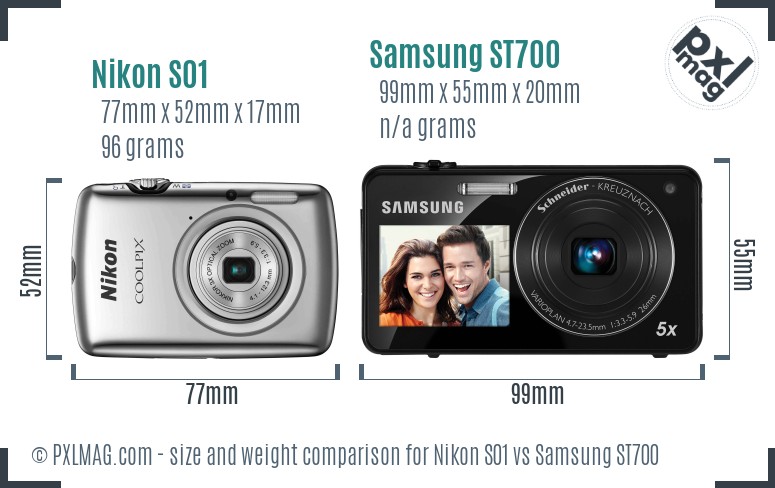 Nikon S01 vs Samsung ST700 size comparison