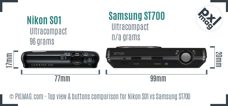 Nikon S01 vs Samsung ST700 top view buttons comparison