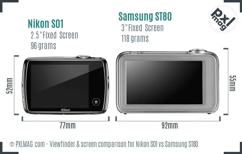 Nikon S01 vs Samsung ST80 Screen and Viewfinder comparison