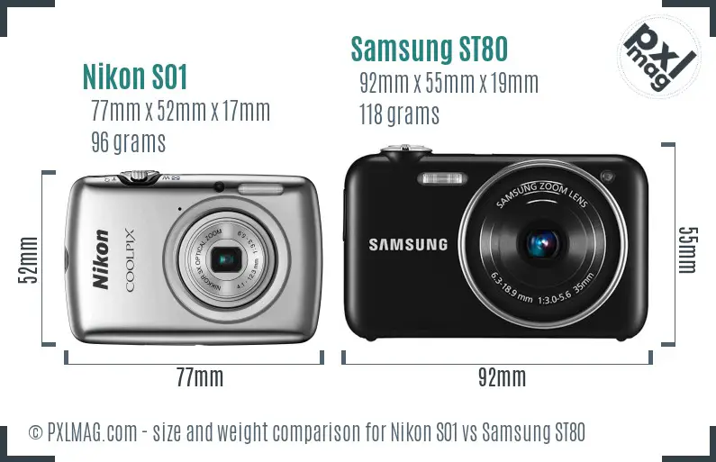 Nikon S01 vs Samsung ST80 size comparison
