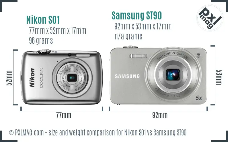 Nikon S01 vs Samsung ST90 size comparison