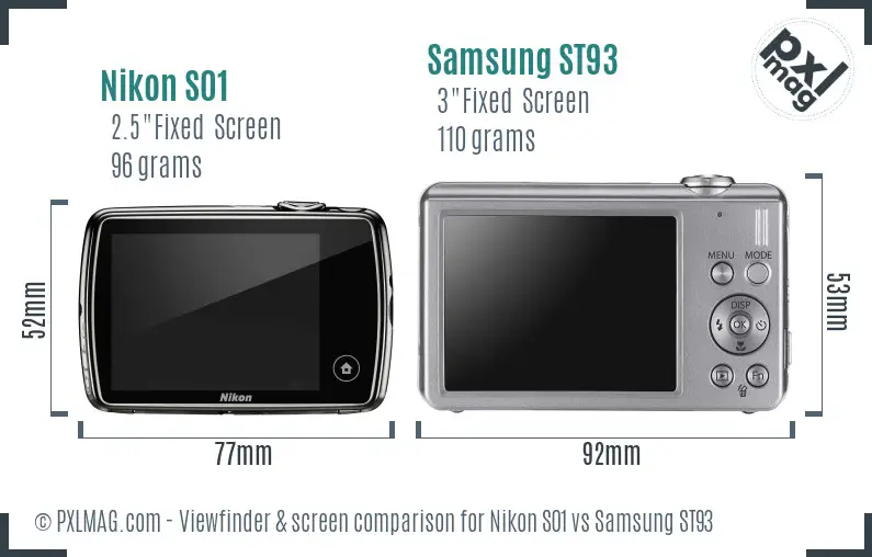 Nikon S01 vs Samsung ST93 Screen and Viewfinder comparison