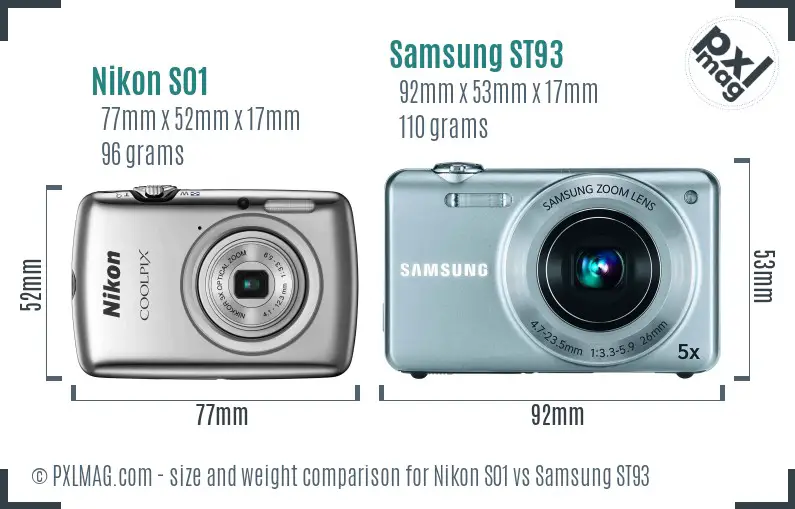 Nikon S01 vs Samsung ST93 size comparison Nikon S01 vs Samsung ST93 size comparison