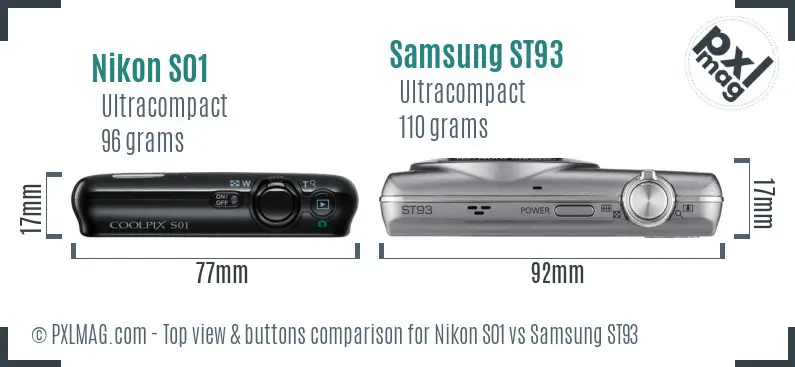 Nikon S01 vs Samsung ST93 top view buttons comparison