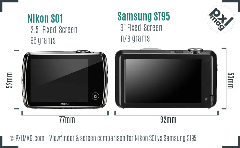 Nikon S01 vs Samsung ST95 Screen and Viewfinder comparison