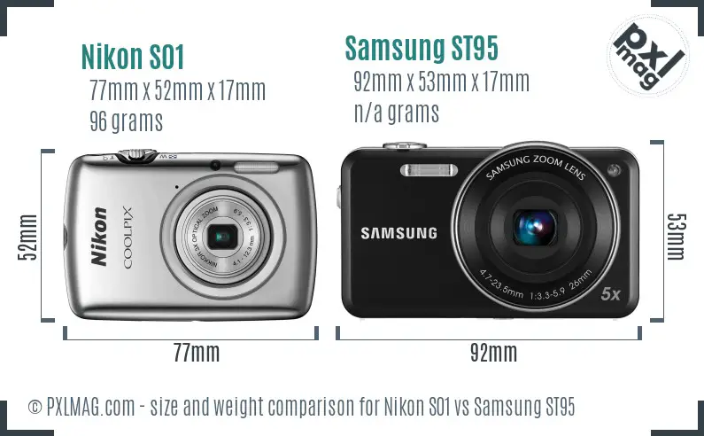Nikon S01 vs Samsung ST95 size comparison
